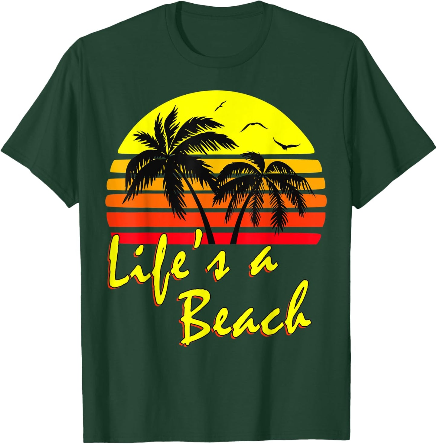 Life's A Beach 80s summer Beach Palm Tree Sunset Men Women Kids T-Shirt - T-Shirt | Forest
