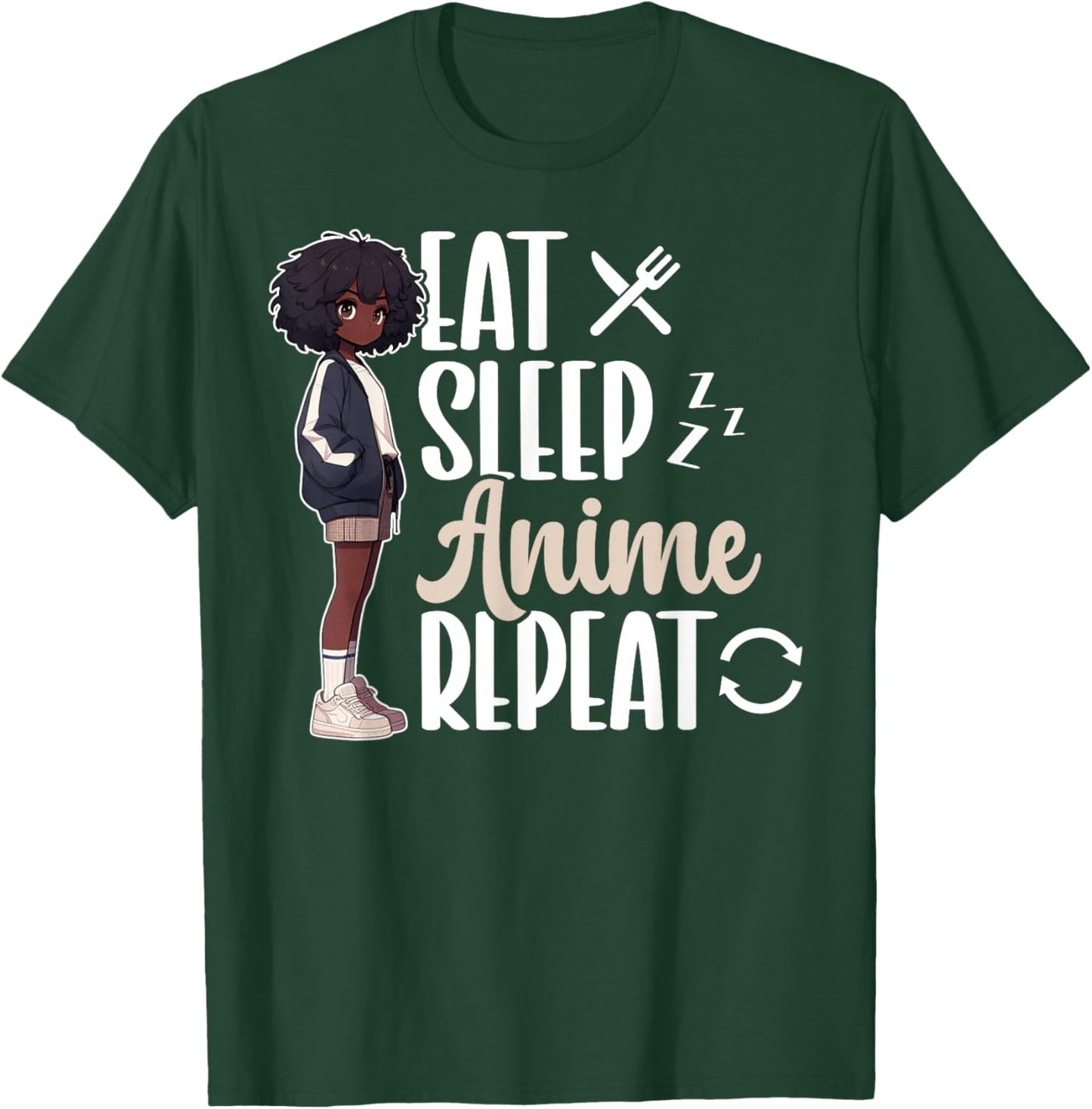 Eat Sleep Anime Repeat African American Afro Anime Merch T-Shirt - T-Shirt | Forest
