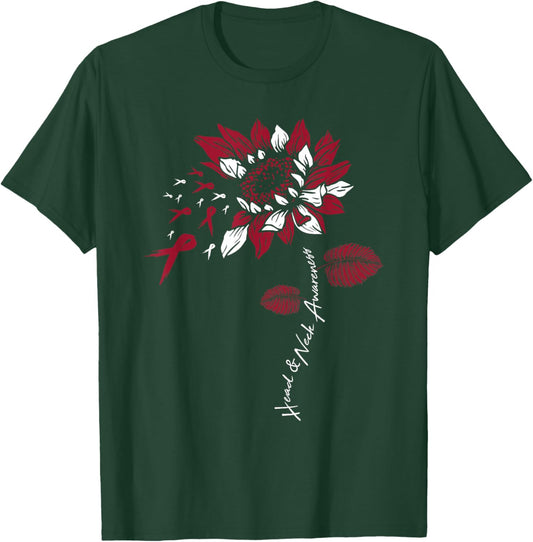 Head & Neck Cancer Awareness Burgundy White Ribbon Flower T-Shirt - T-Shirt | Forest