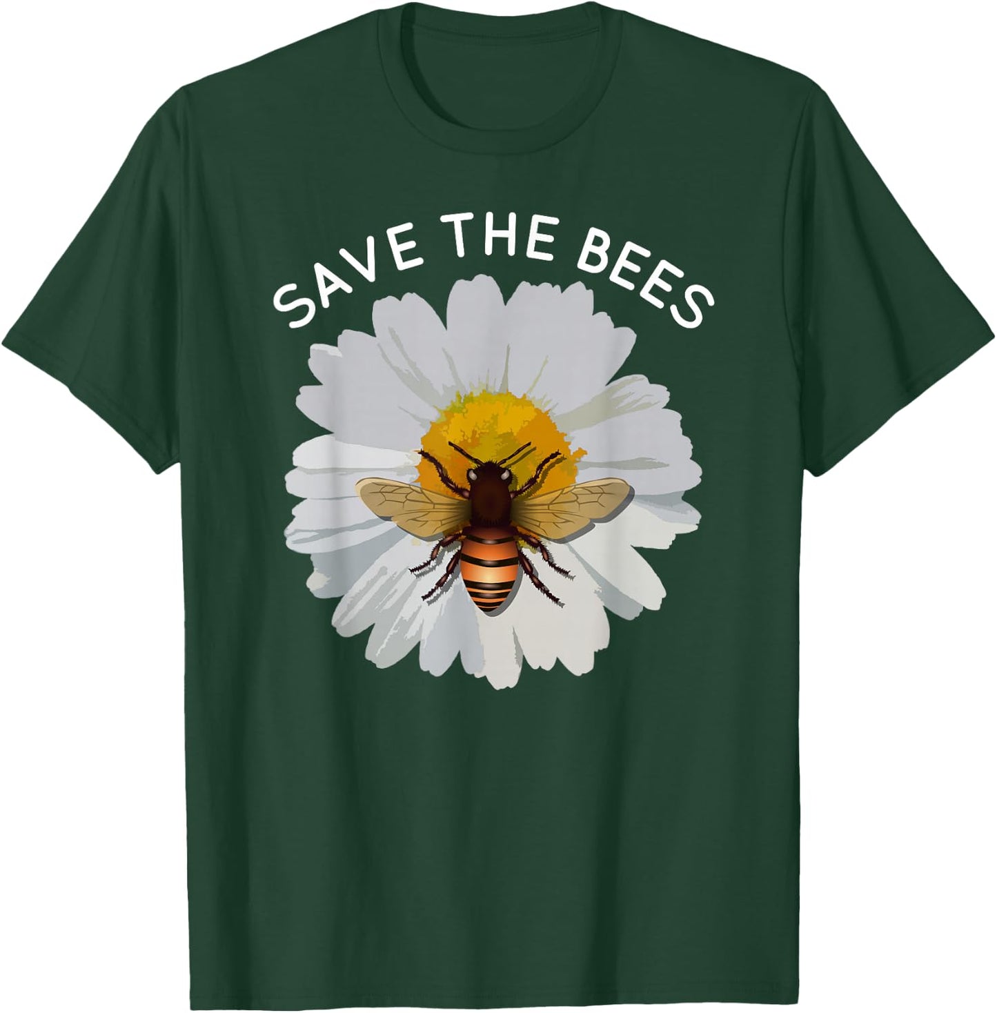 Save The Bees Daisy & Bee White and Yellow Blossom Flower T-Shirt - T-Shirt | Forest