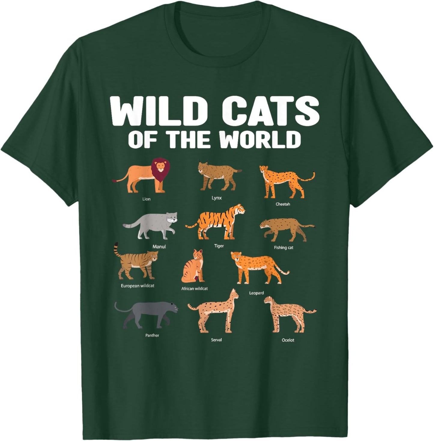 Wild Cats of the World Lion Tiger T-Shirt - T-Shirt | Forest