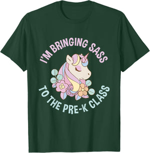 Im bringing Sass to the Pre K Class Cute Unicorn Pre School T-Shirt - T-Shirt | Forest