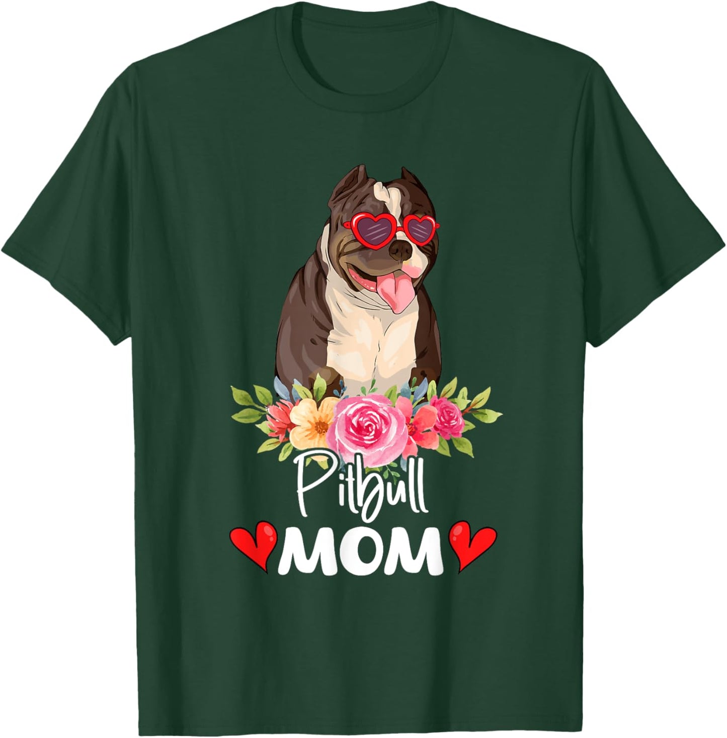 Pitbull Mom Mama Sunglasses Flower Dog Lover Owner T-Shirt - T-Shirt | Forest