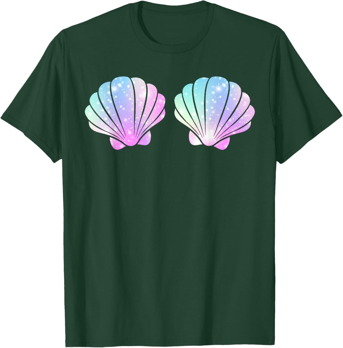 Cute Halloween Girl Costume, Mermaid Shell Bra Costume Women T-Shirt - T-Shirt | Forest