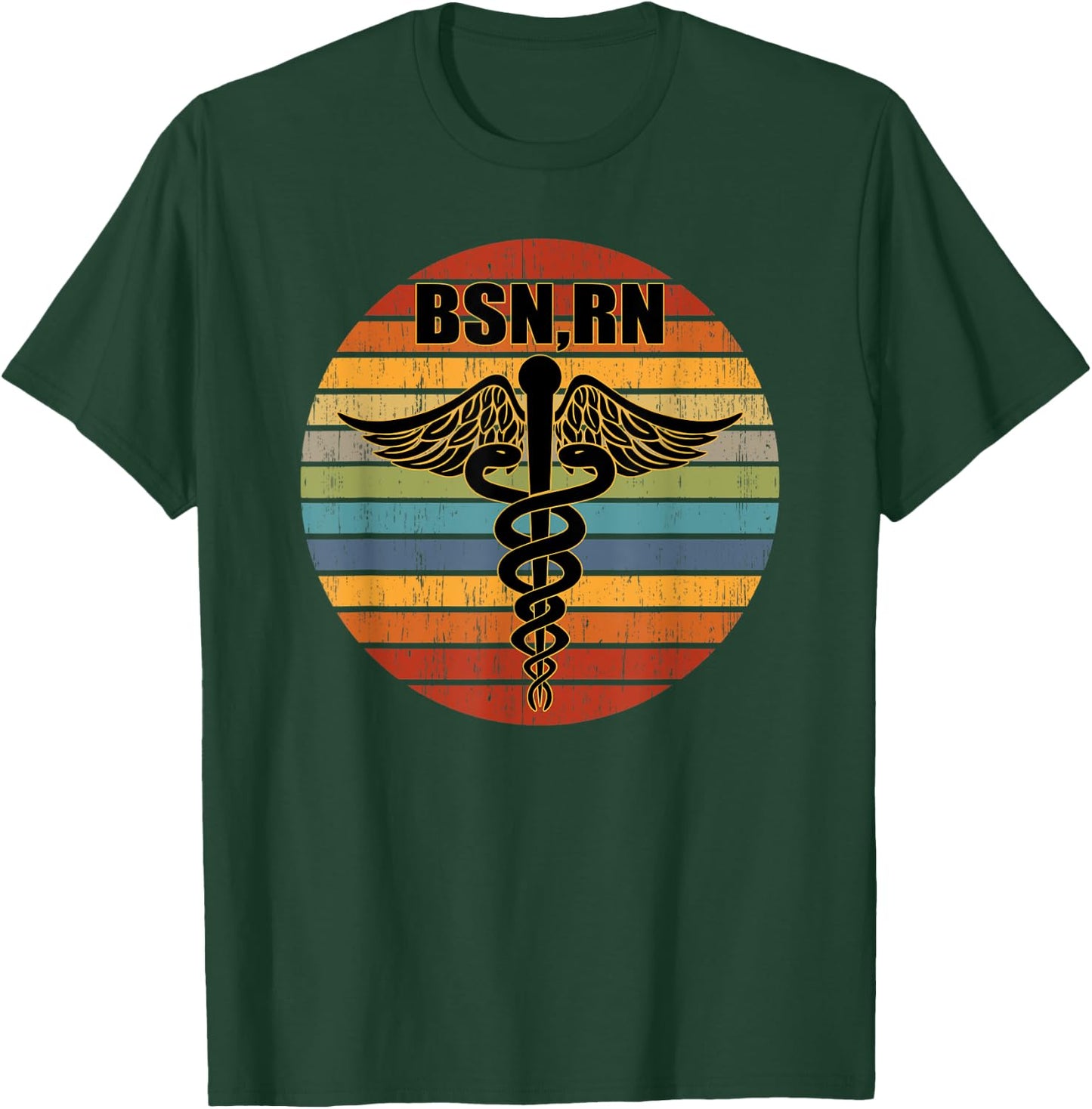 BSN Registered Nurse RN Caduceus Symbol Retro BSN, RN Role T-Shirt - T-Shirt | Forest