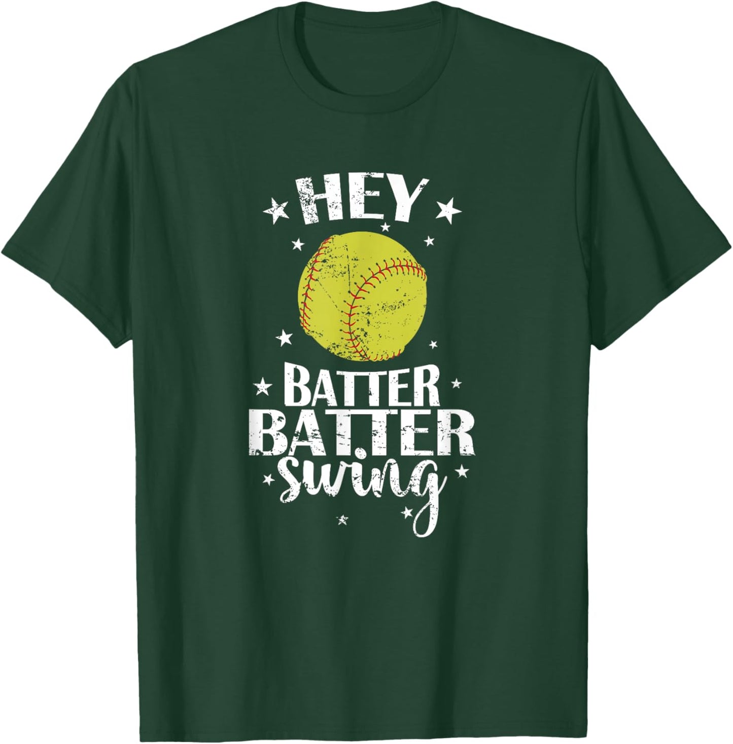 Hey Batter Batter Swing Softball T-Shirt - T-Shirt | Forest