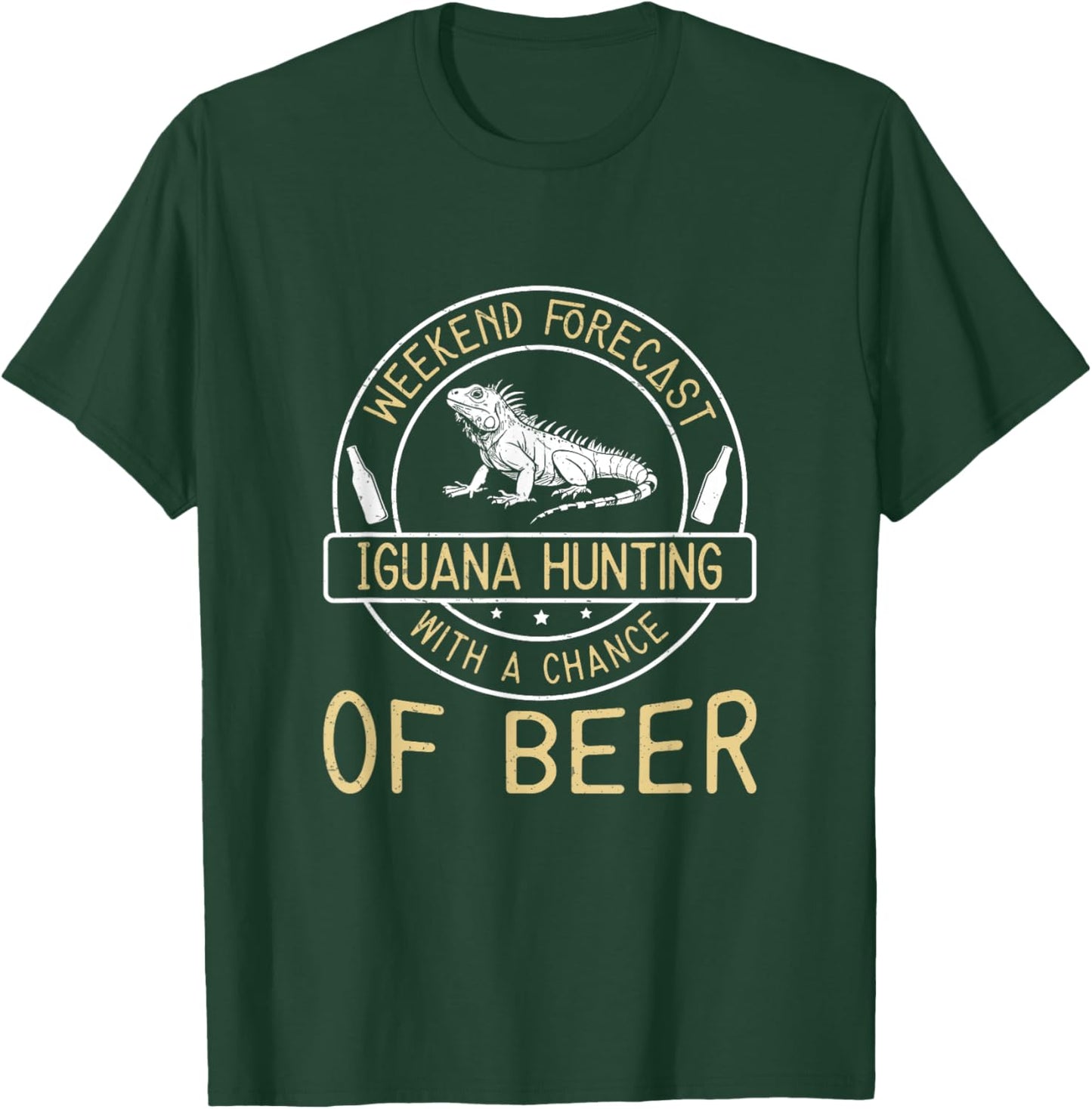 Weekend Forecast Iguana Hunting With A Chance Of Beer Funny T-Shirt - T-Shirt | Forest