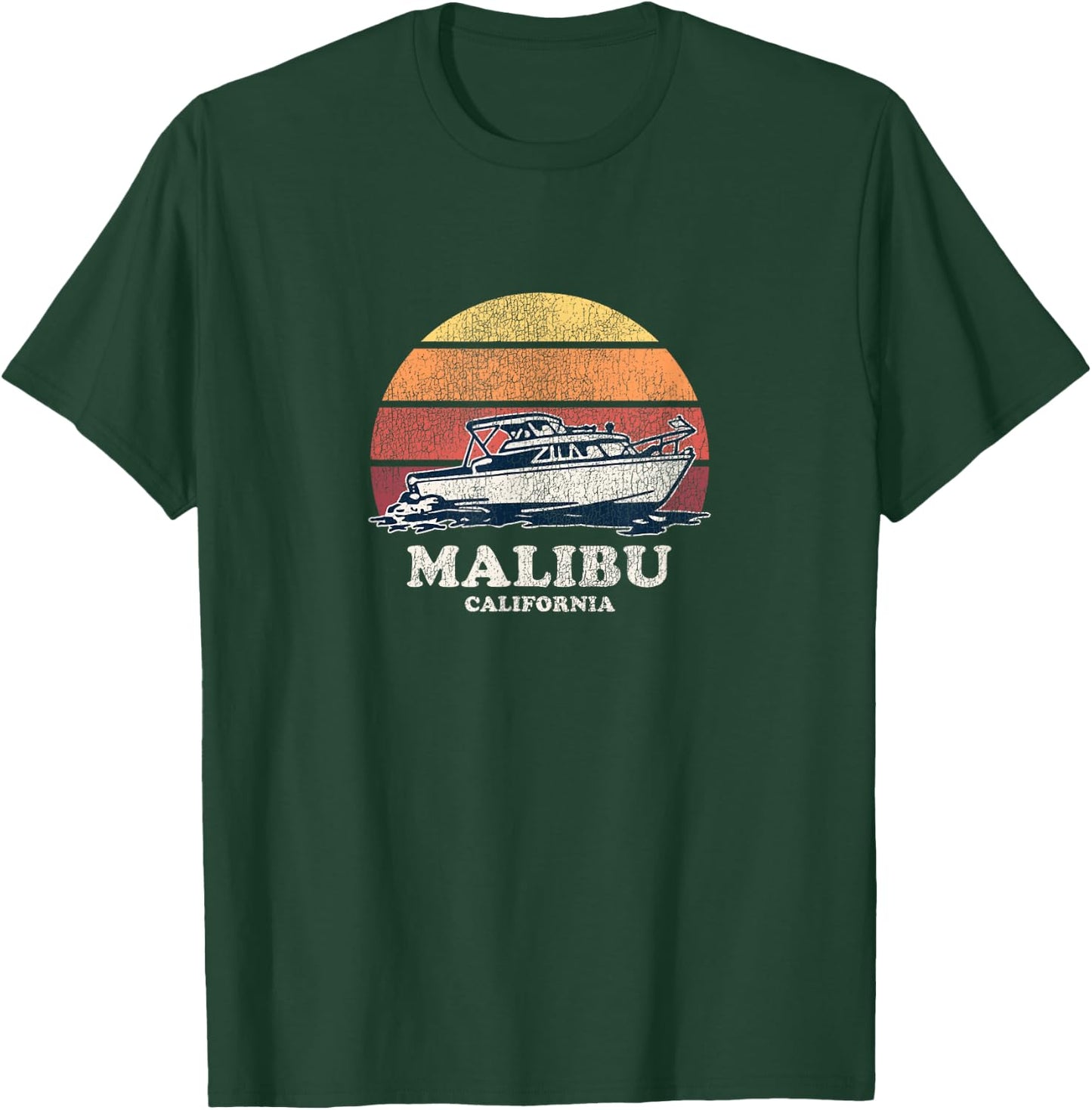 Malibu CA Vintage Boating 70s Retro Boat Design T-Shirt - T-Shirt | Forest