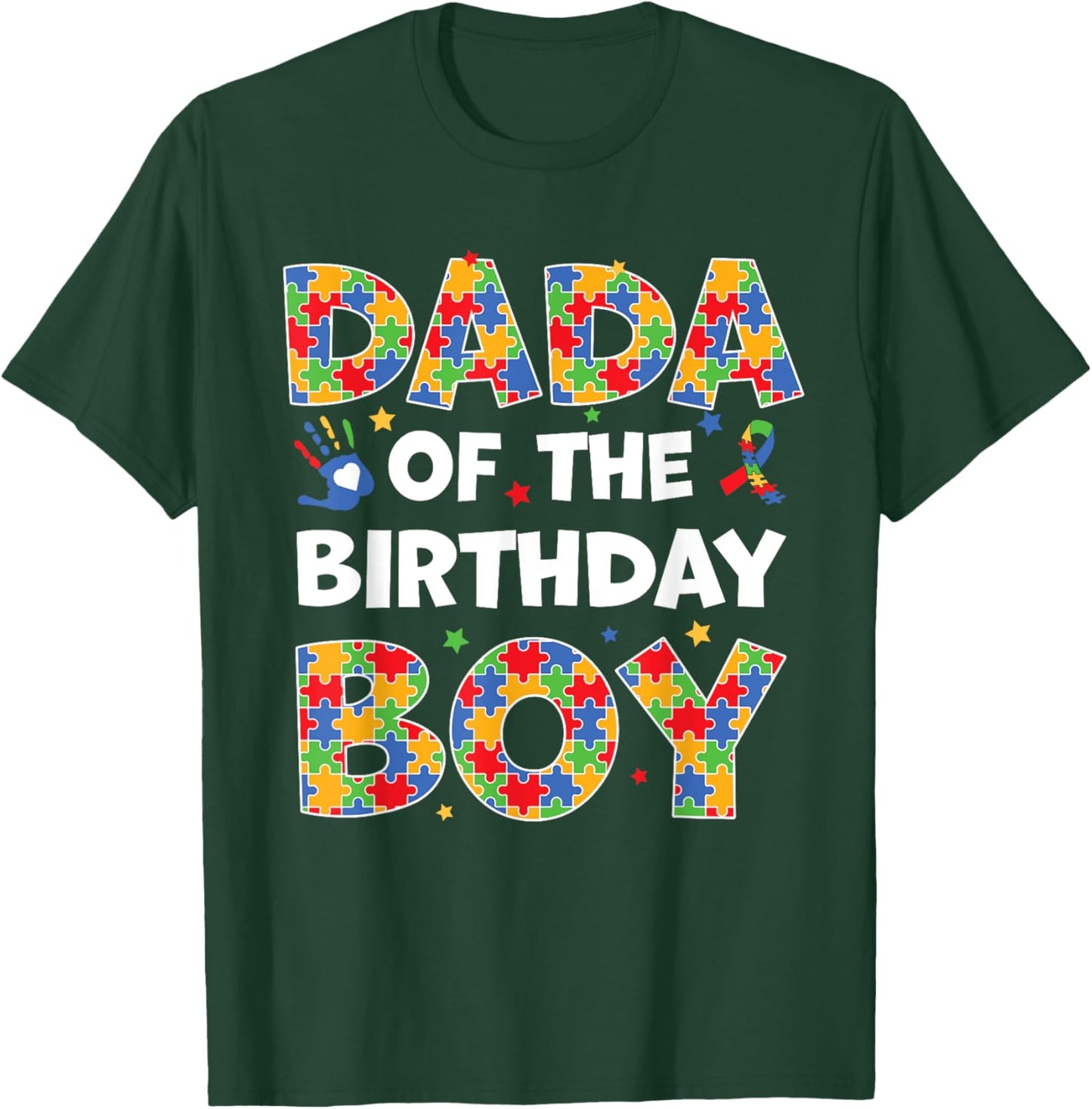 Dada Of The Birthday Boy Autism Awareness Puzzle Piece T-Shirt - T-Shirt | Forest