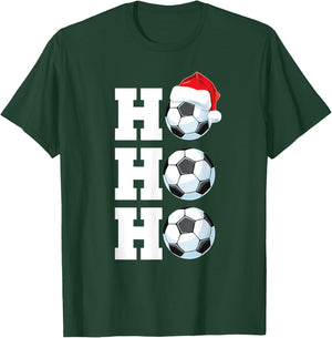 Ho Ho Ho Christmas Soccer Ball Santa Hat Funny Soccer Player T-Shirt - T-Shirt | Forest
