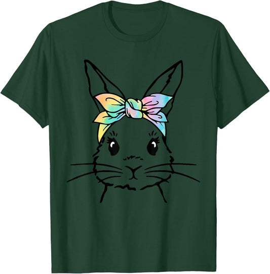Cute Bunny Face Tie Dye Rabbit Easter Day Women Girls Kids T-Shirt - T-Shirt | Forest