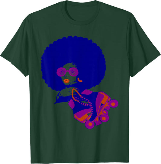 Retro Afro Hair Natural Hair girl with Afro Puff T-Shirt - T-Shirt | Forest