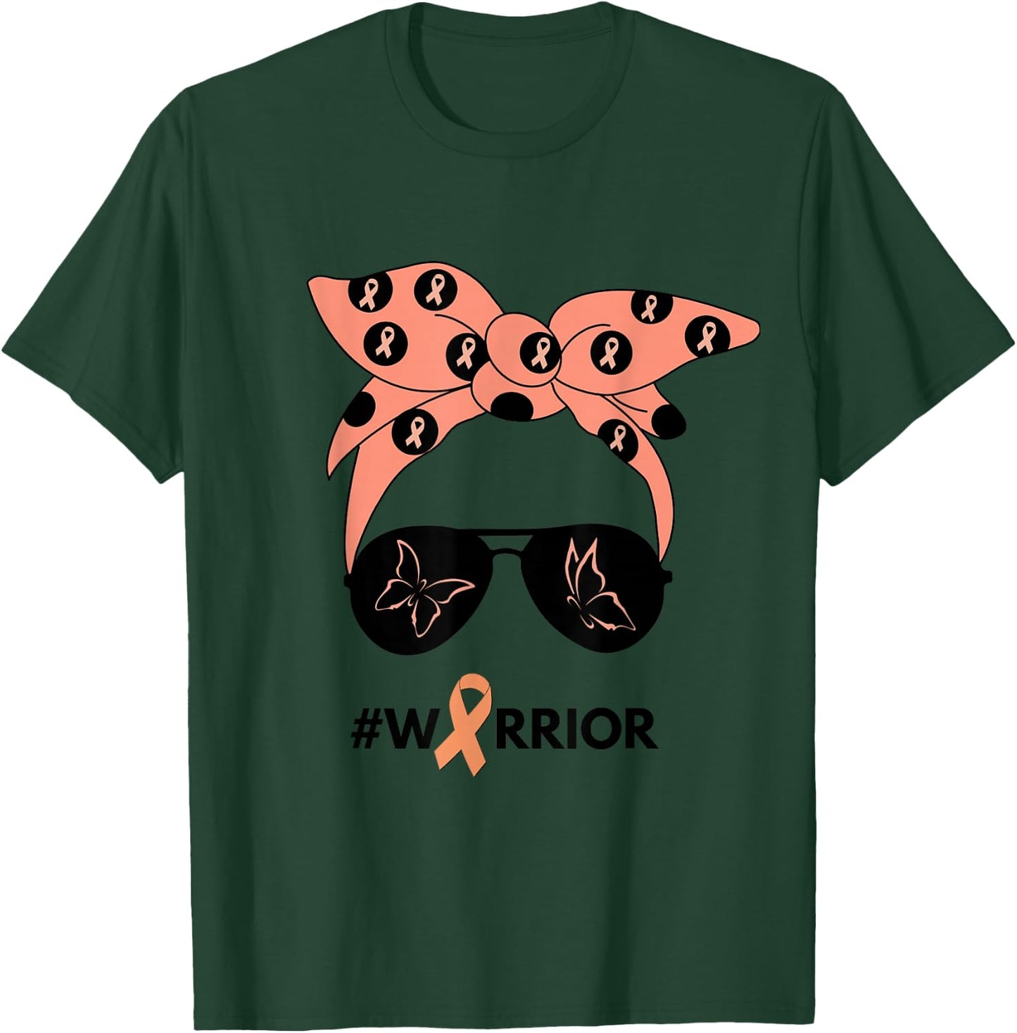 Peach Ribbon Uterine Endometrial Cancer Warrior Bandana T-Shirt - T-Shirt | Forest