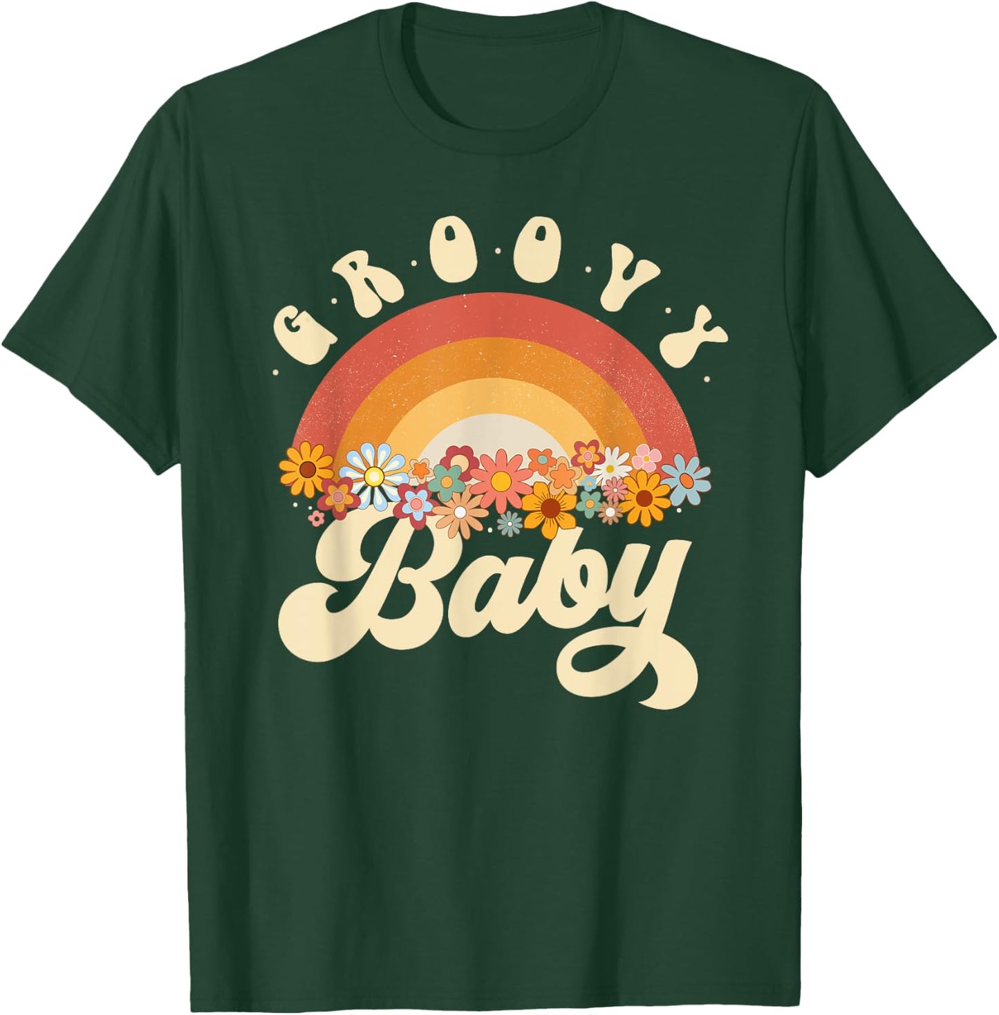 Groovy Baby Retro Rainbow Colorful Flowers Design T-Shirt - T-Shirt | Forest