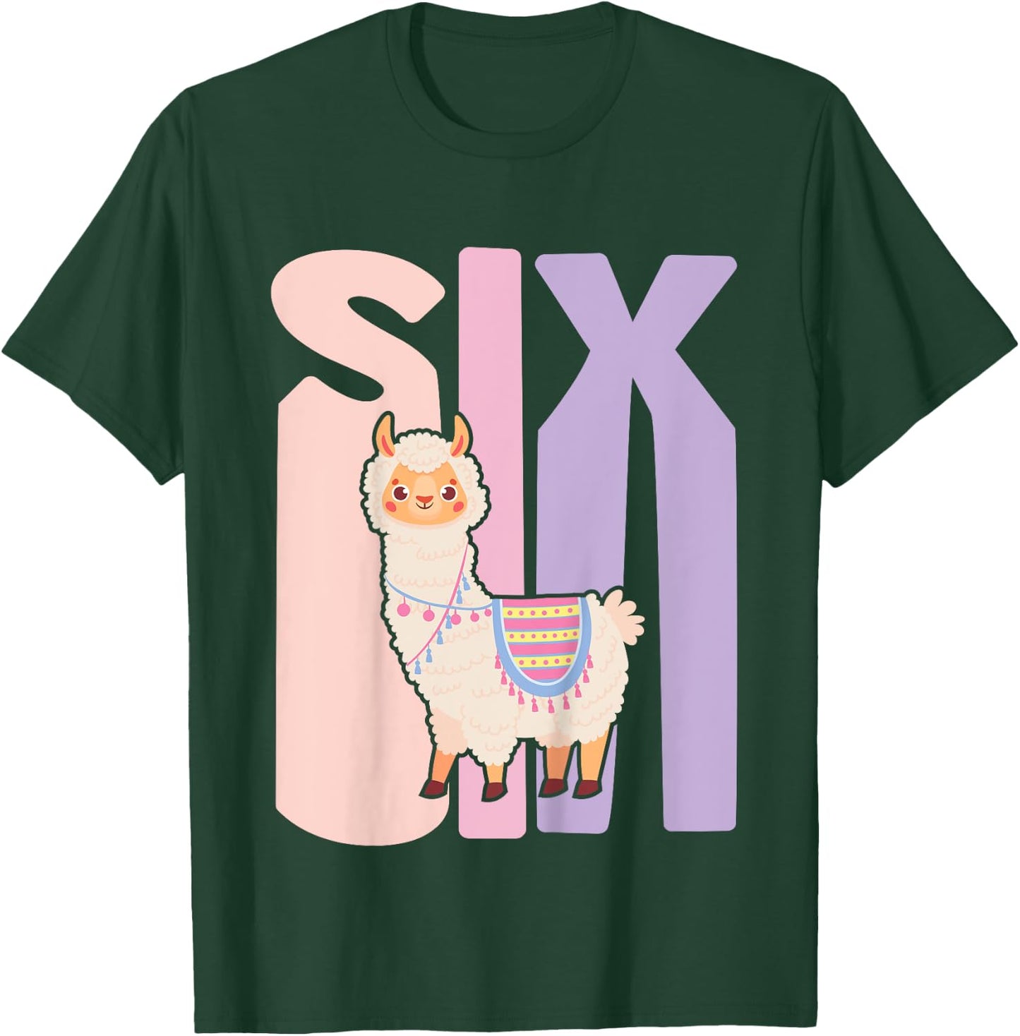 Kids 6 Year Old Cute Llama Alpaca Birthday Girl 6th B-day T-Shirt - T-Shirt | Forest