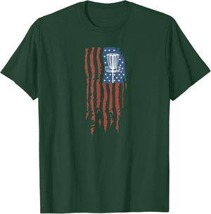 Disc Golf American Flag Retro Frisbee Sports Gift T-Shirt - T-Shirt | Forest