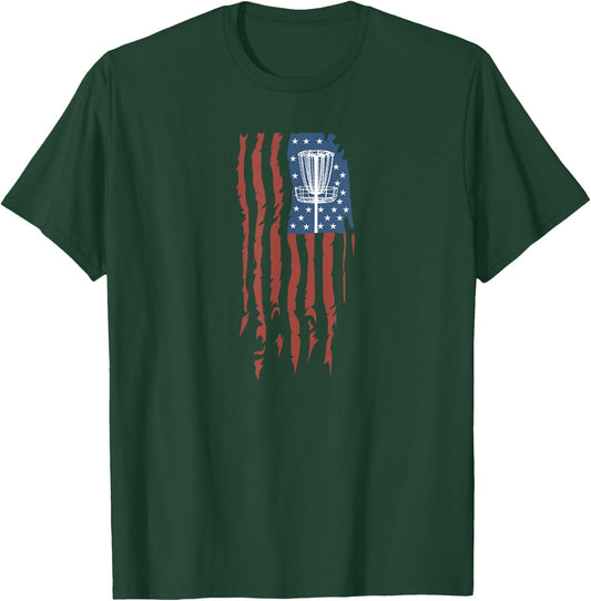 Disc Golf American Flag Retro Frisbee Sports Gift T-Shirt - T-Shirt | Forest