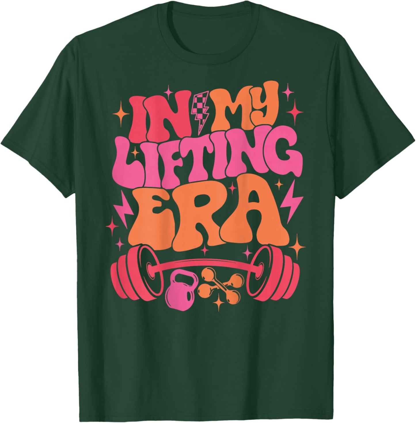 In My Lifting Era Groovy Gym Weight Personal Trainer On Back T-Shirt - T-Shirt | Forest