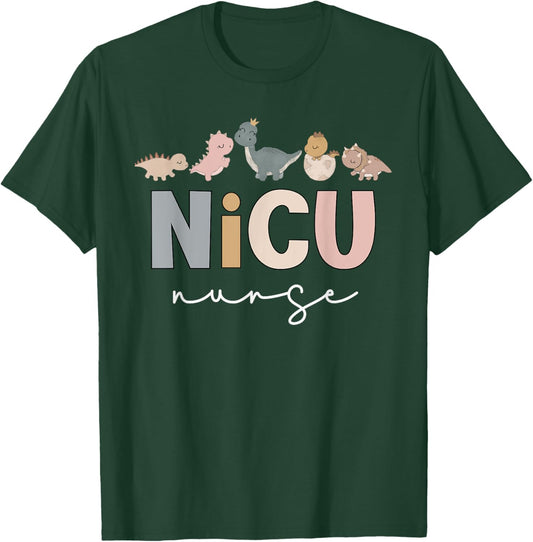 NICU Dinosaur Cute Neonatal Intensive Care Unit Funny Nurse T-Shirt - T-Shirt | Forest