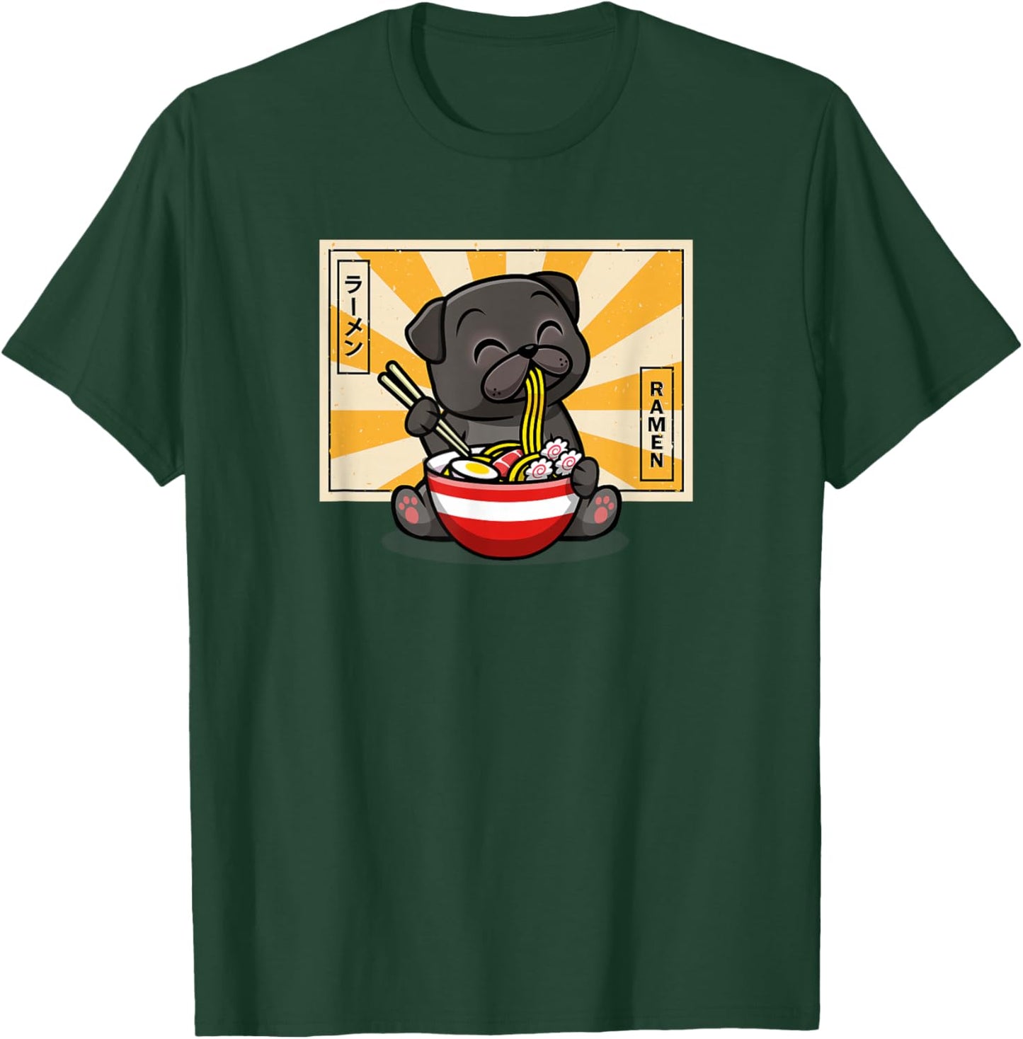 Funny Cartoon Japanese Kawaii Kids Ramen Black Pug Lover T-Shirt - T-Shirt | Forest