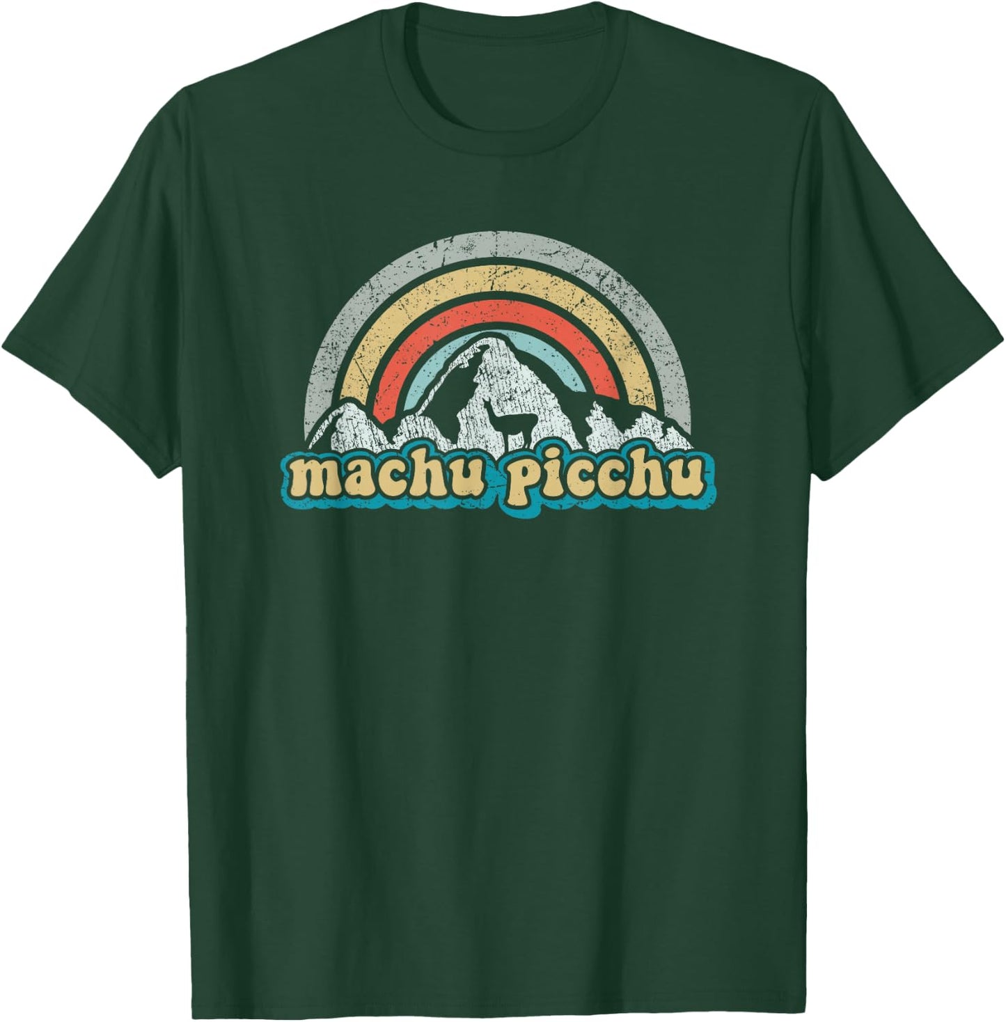 Machu Picchu Retro Llama | Cuzco Peru | Vintage Inca Trail T-Shirt - T-Shirt | Forest