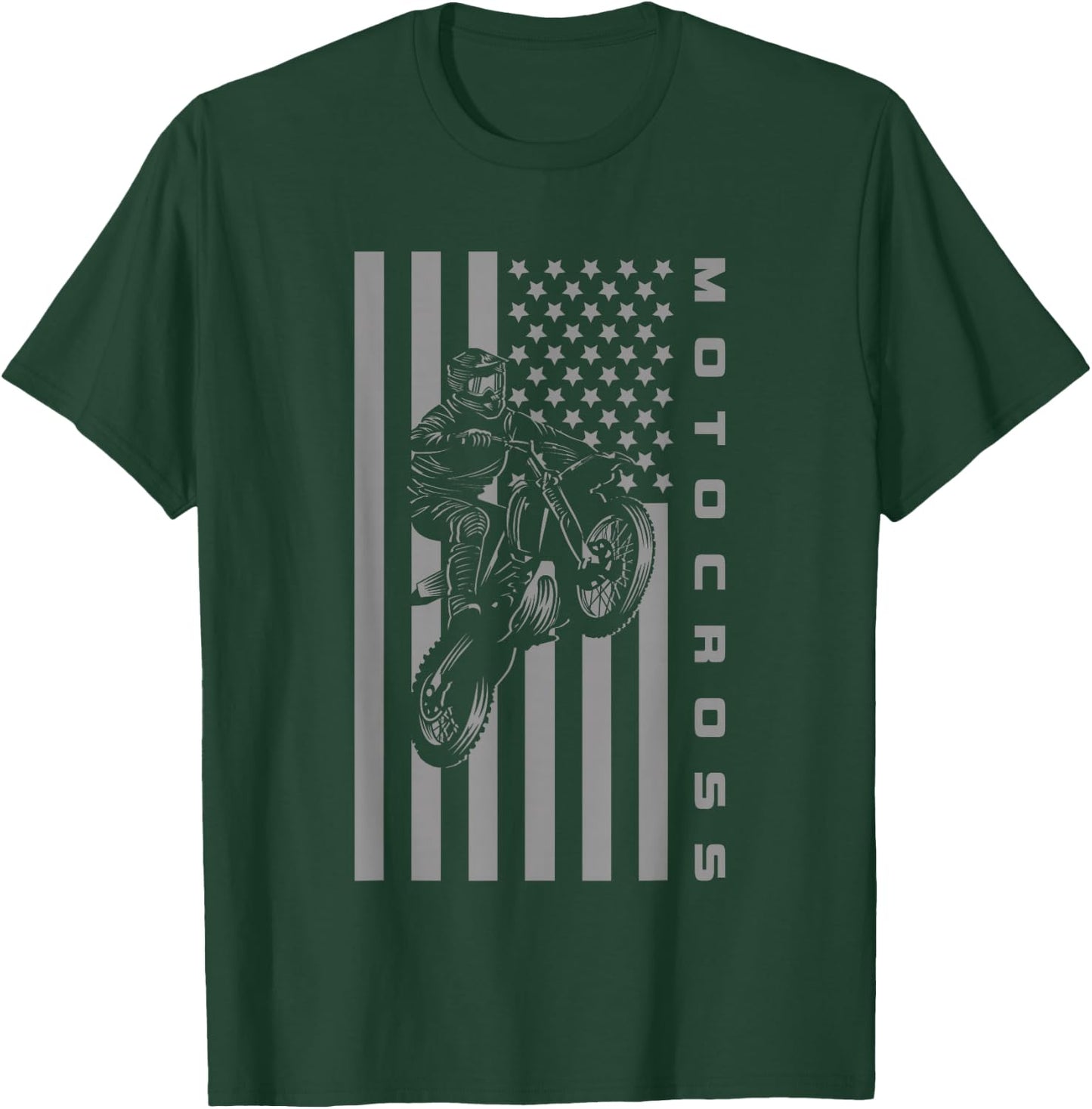 American Flag Dirt Bike Motocross Apparel - Motocross T-Shirt - T-Shirt | Forest
