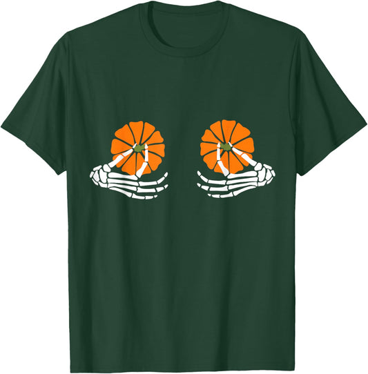 Boobs Pumpkin Skeleton Hand Halloween T-Shirt - T-Shirt | Forest