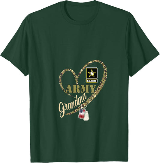 Proud Grandma Clothing Funny Military Heart Camouflage V-Neck T-Shirt - T-Shirt | Forest