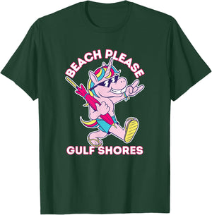 Beach Please Gulf Shores Alabama Funny Unicorn Vacation T-Shirt - T-Shirt | Forest