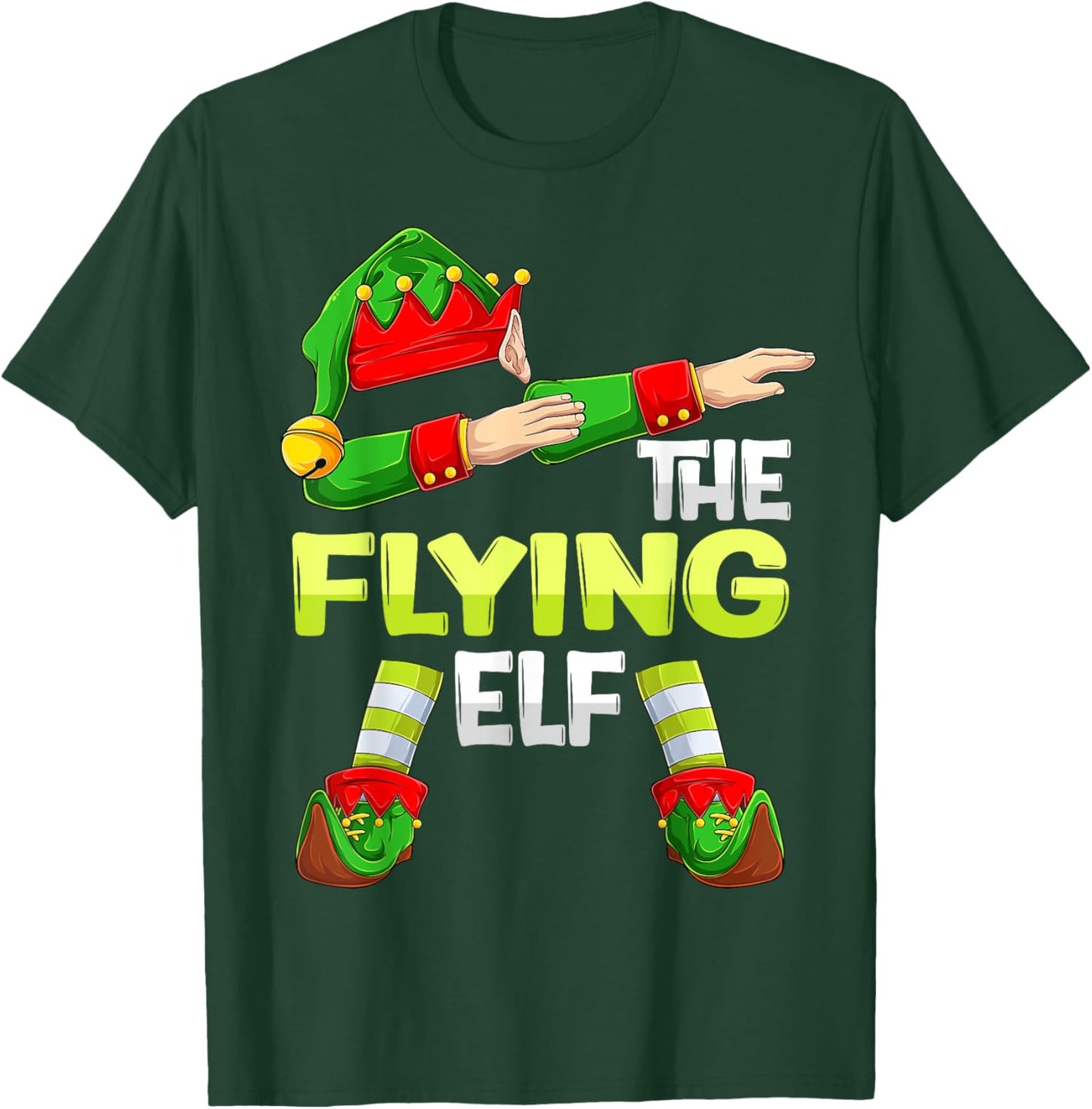 Dabbing Elf Christmas Pilote Pilotes Airplane The Flying Elf T-Shirt - T-Shirt | Forest