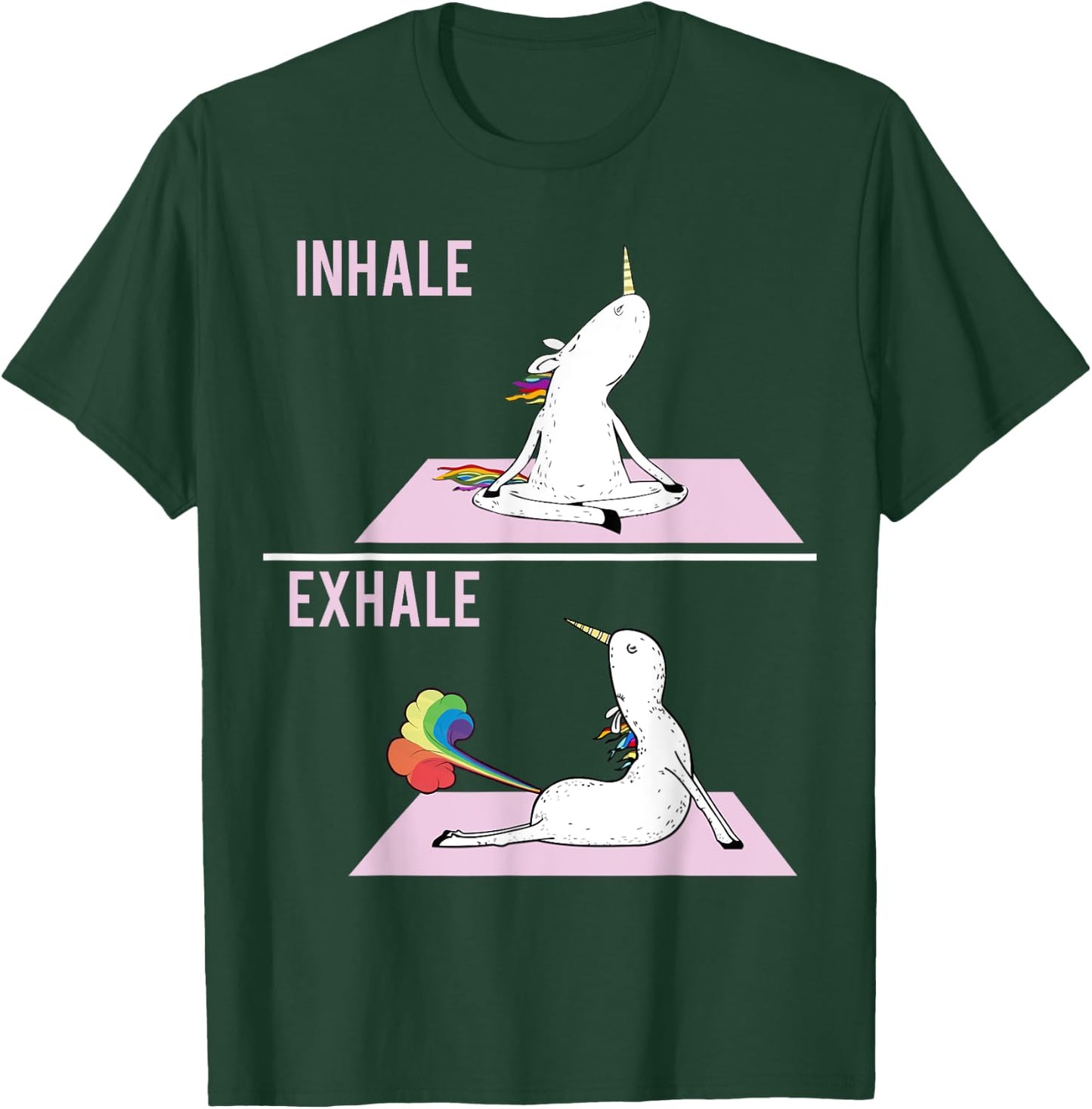 Funny Unicorn Yoga Pose Inhale Exhale Farting Unicorn T-Shirt - T-Shirt | Forest