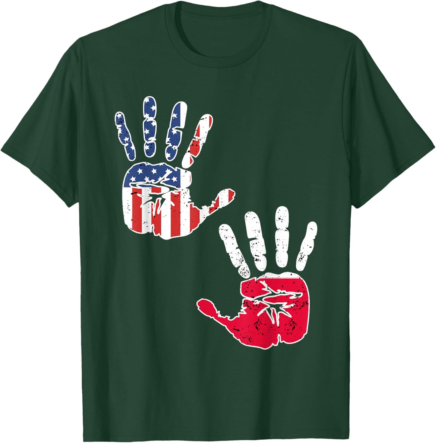 USA Poland Handprint Shirt Proud Polska Flag Polish American T-Shirt - T-Shirt | Forest