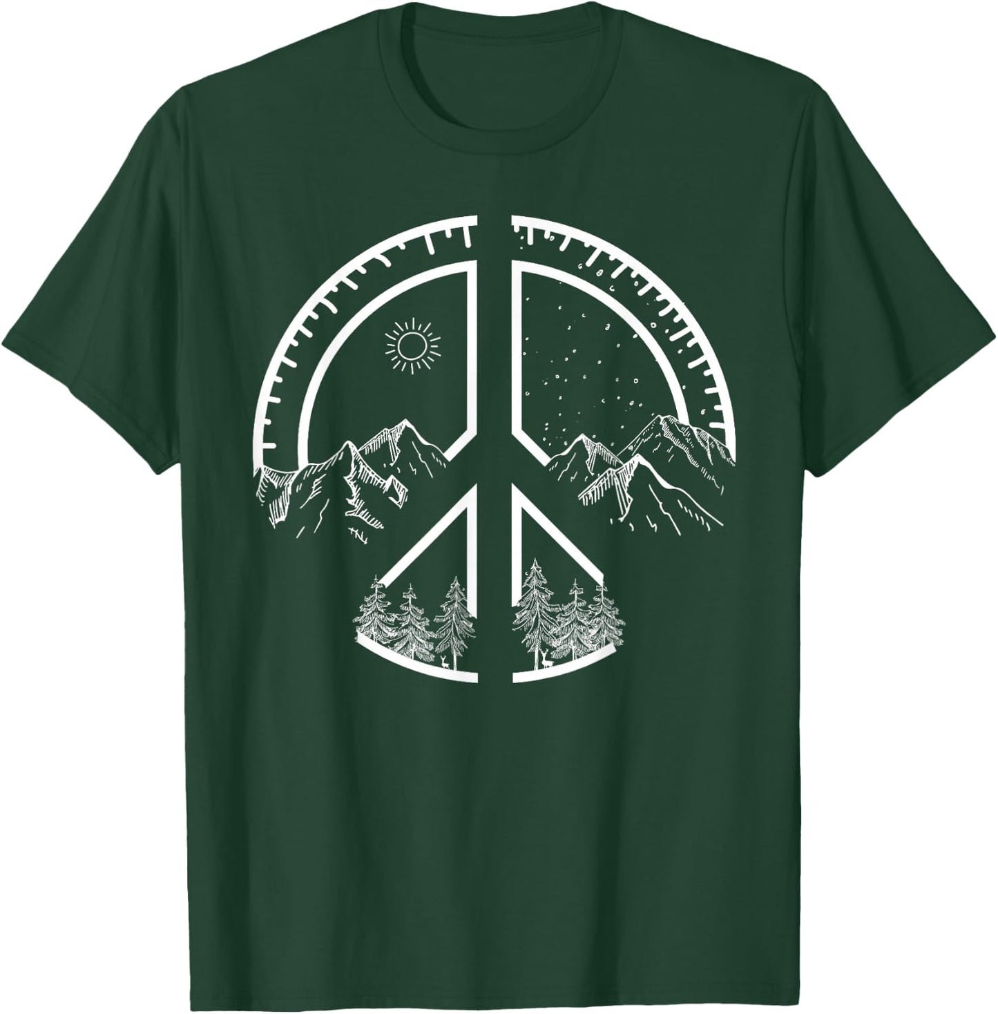 Four Seasons Peace Sign Outdoor Adventure Hippie Retro 60s T-Shirt - T-Shirt | Forest