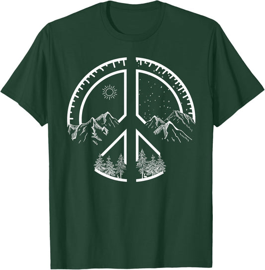 Four Seasons Peace Sign Outdoor Adventure Hippie Retro 60s T-Shirt - T-Shirt | Forest