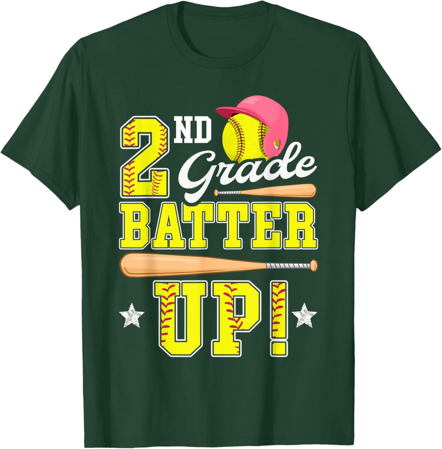 2nd Grade Batter Up Softball Second Grade Back To School T-Shirt - T-Shirt | Forest