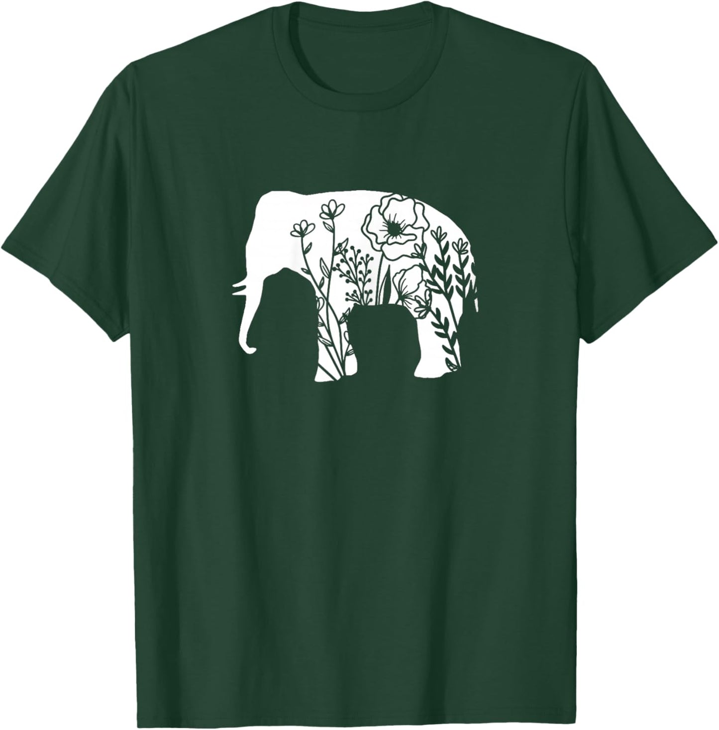 Girls Floral Elephant with Flower Graphic for Teens Mom T-Shirt - T-Shirt | Forest