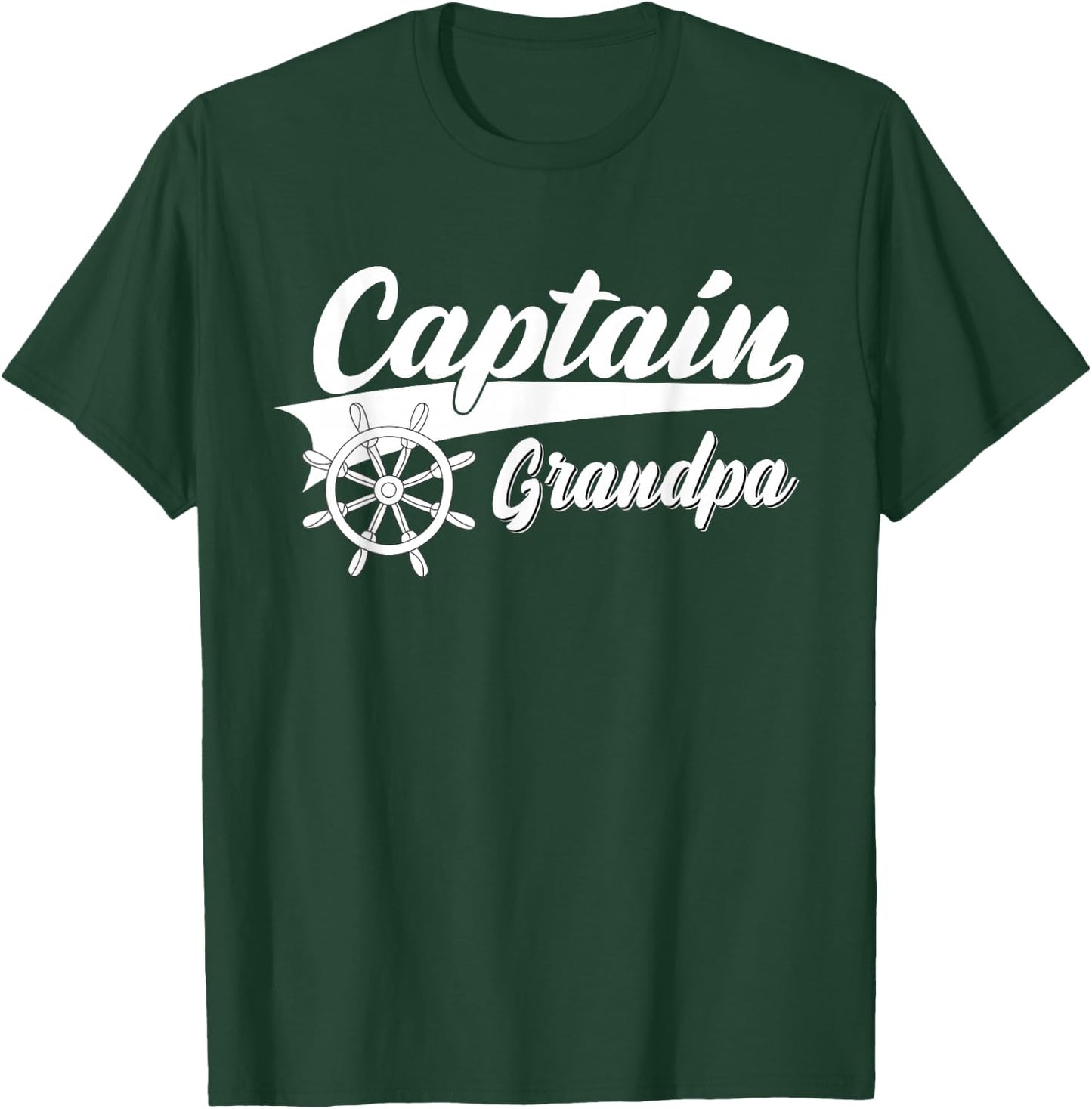Captain Grandpa Boating Anchors & Wheel | Boat Captain T-Shirt - T-Shirt | Forest