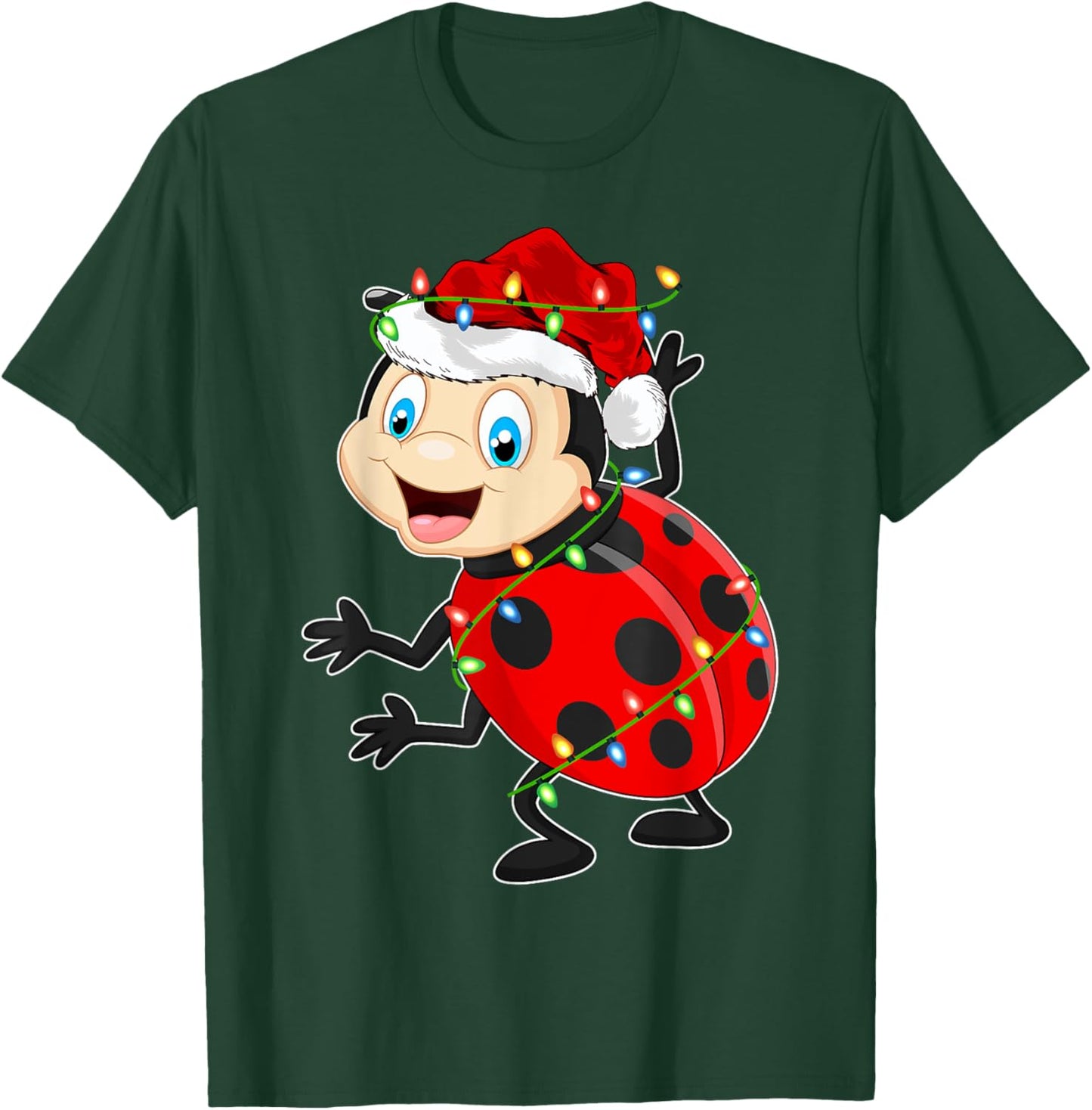 Xmas Lights Santa Hat Ladybug Christmas T-Shirt - T-Shirt | Forest