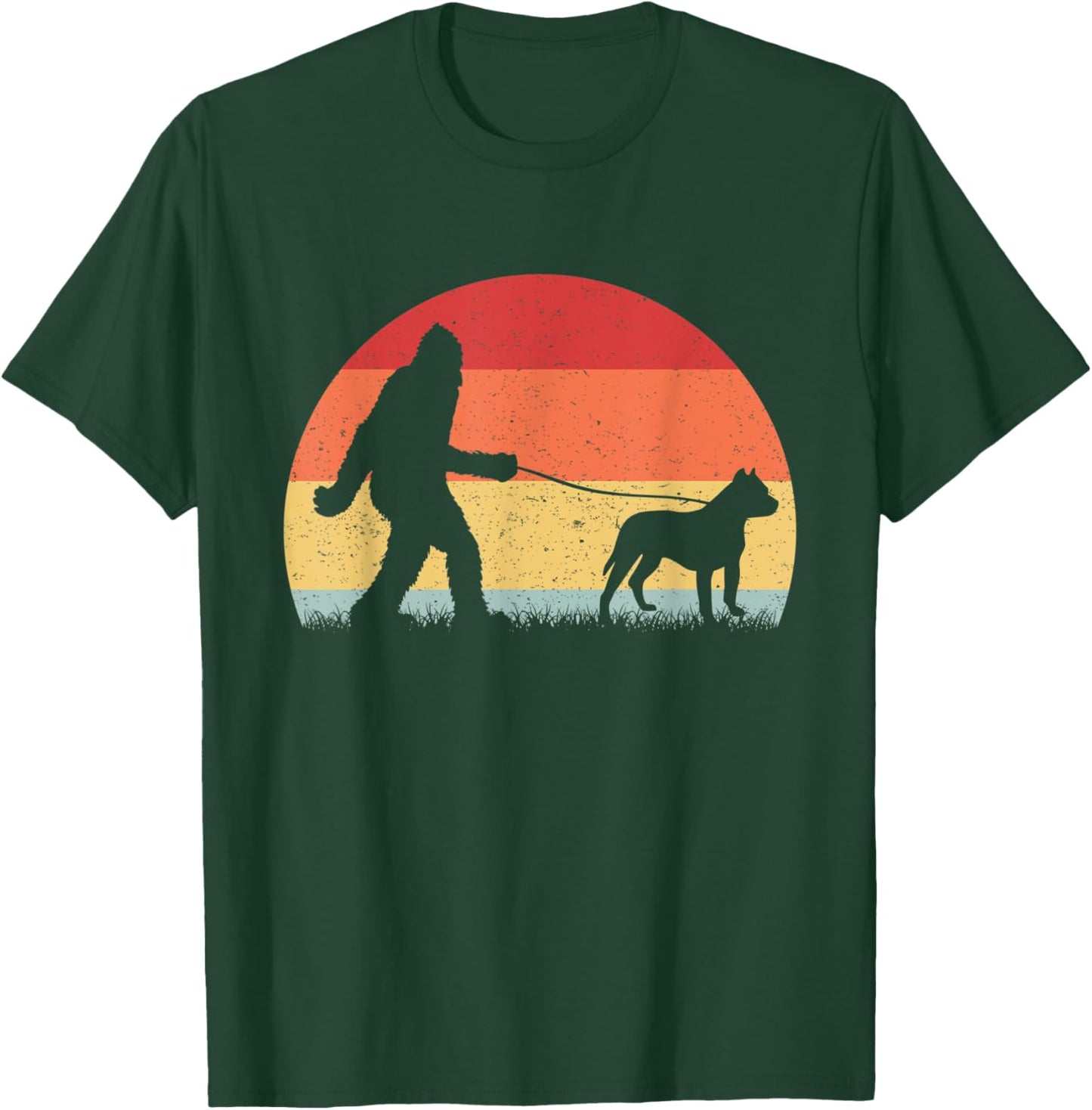 Vintage Bigfoot Walking Pit bull Dog Sasquatch Funny Gifts T-Shirt - T-Shirt | Forest