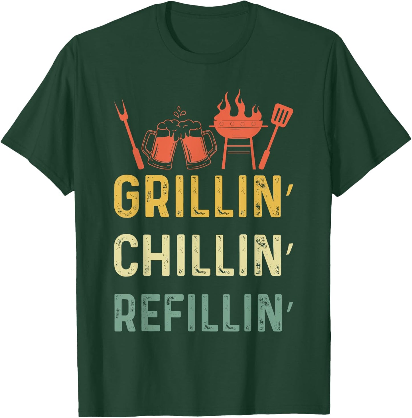 Funny Vintage Grill Dad - Grilling Chilling Refilling T-Shirt - T-Shirt | Forest