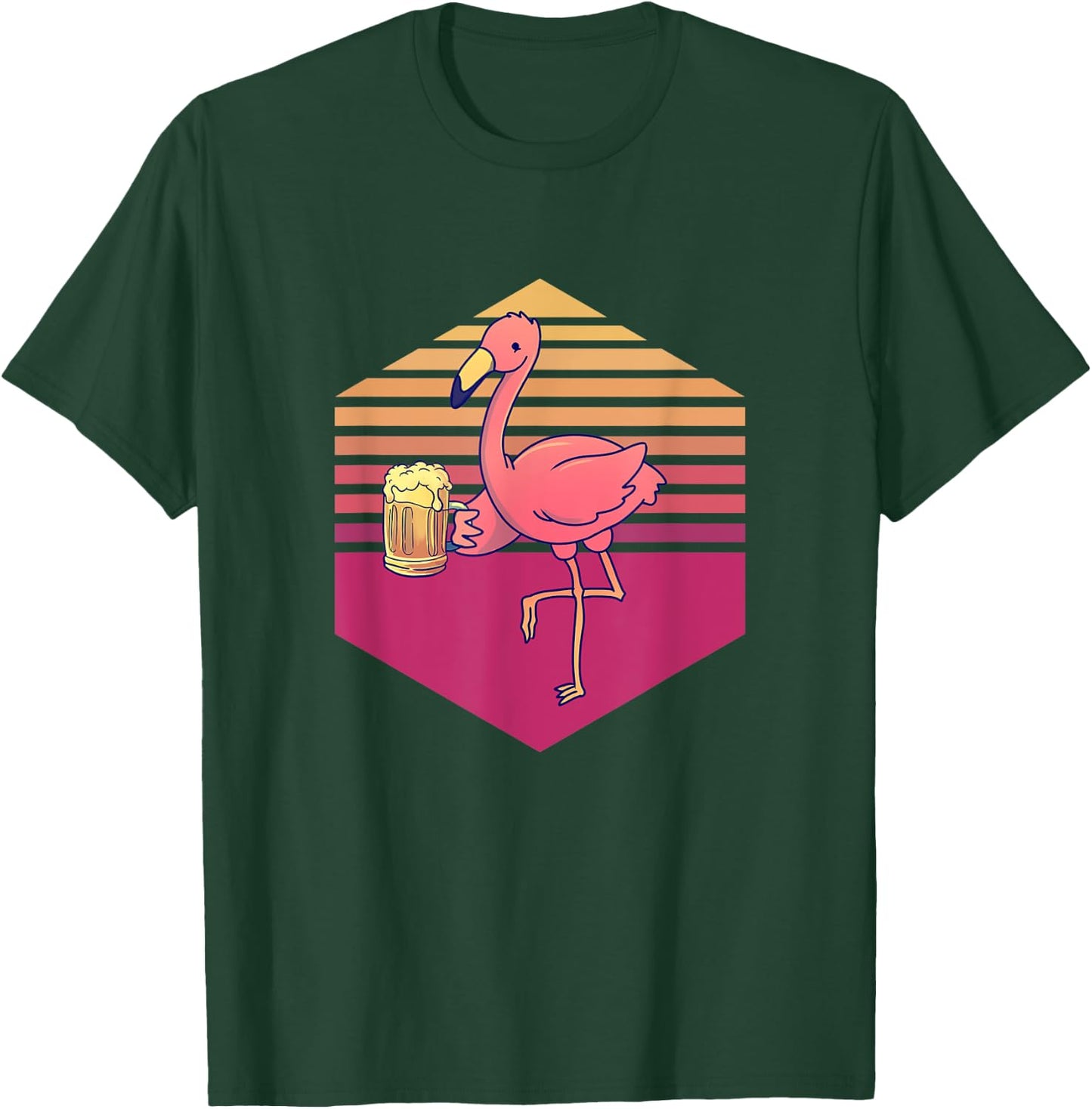 Flamingo Drinking Beer Vintage T-Shirt - T-Shirt | Forest