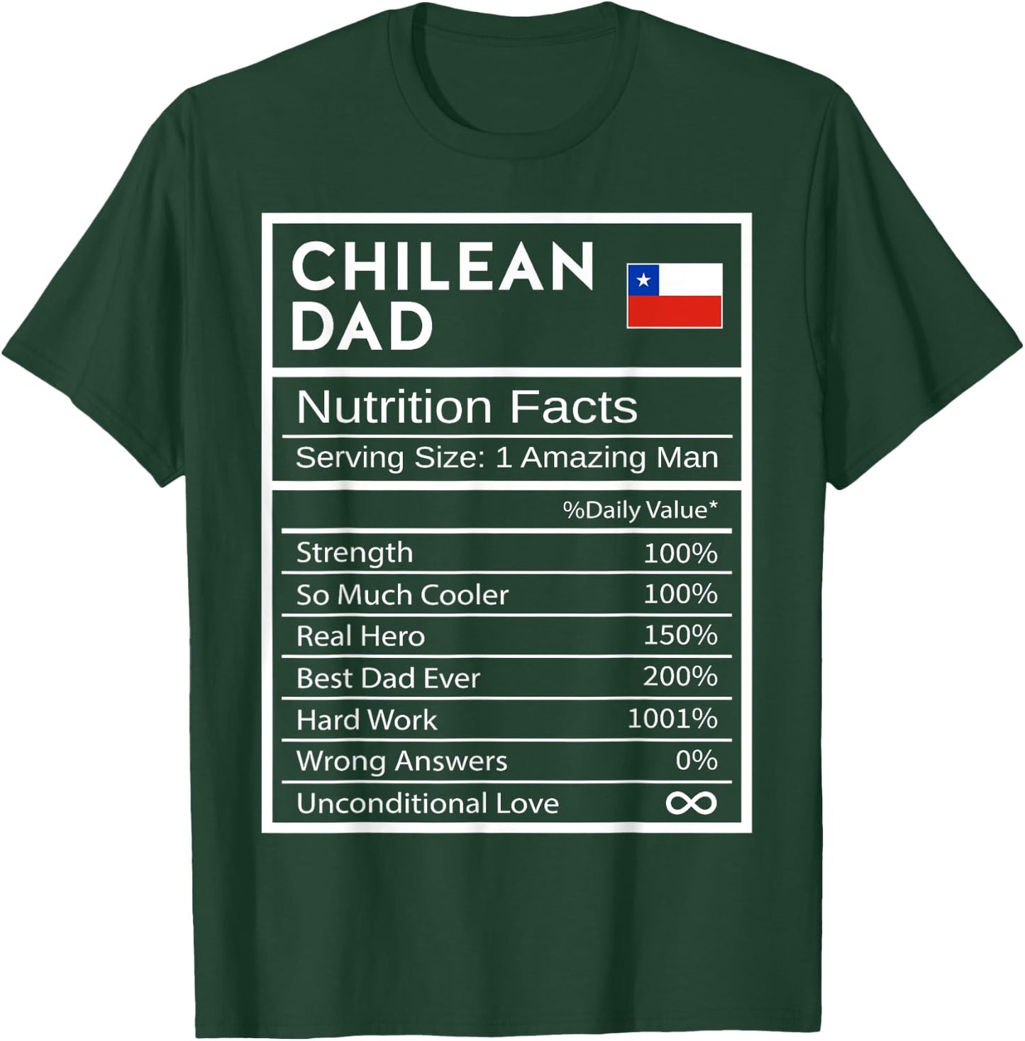 Chilean Dad Nutrition Facts National Pride Gift Dad T-Shirt - T-Shirt | Forest