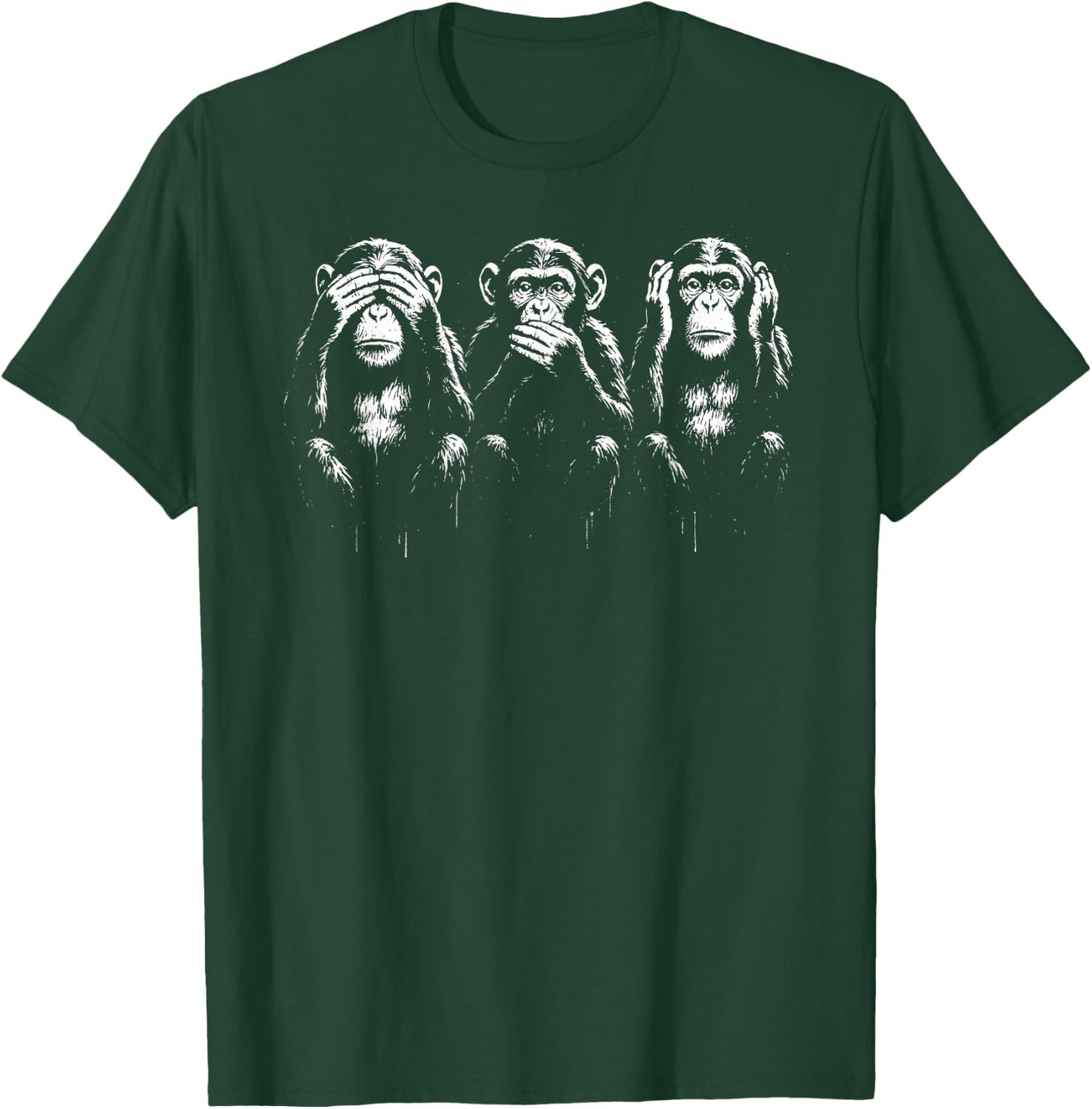 Three Wise Monkeys | Stencil Art - See Speak Hear No Evil T-Shirt - T-Shirt | Forest