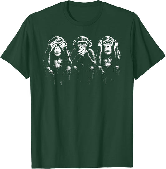 Three Wise Monkeys | Stencil Art - See Speak Hear No Evil T-Shirt - T-Shirt | Forest