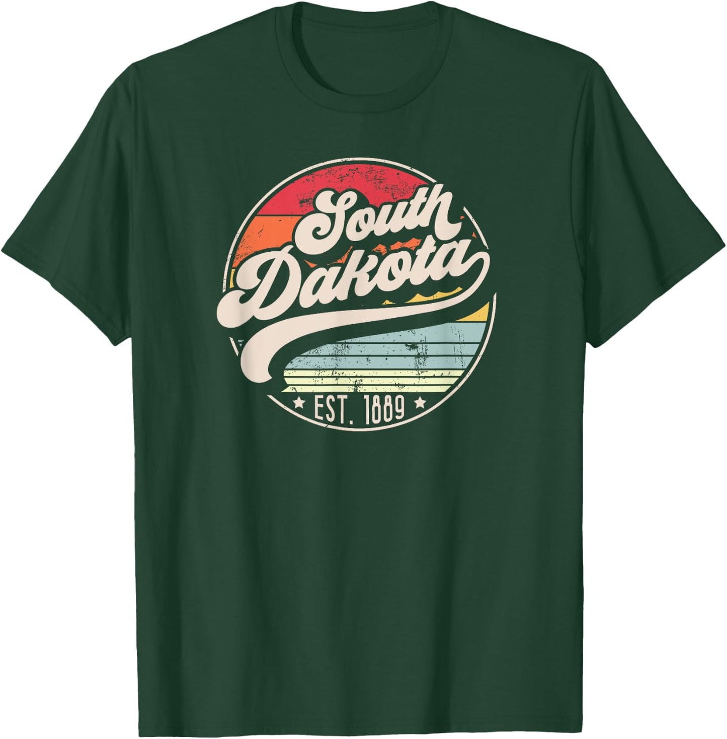Retro South Dakota Home State SD Cool 70s Style Sunset T-Shirt - T-Shirt | Forest