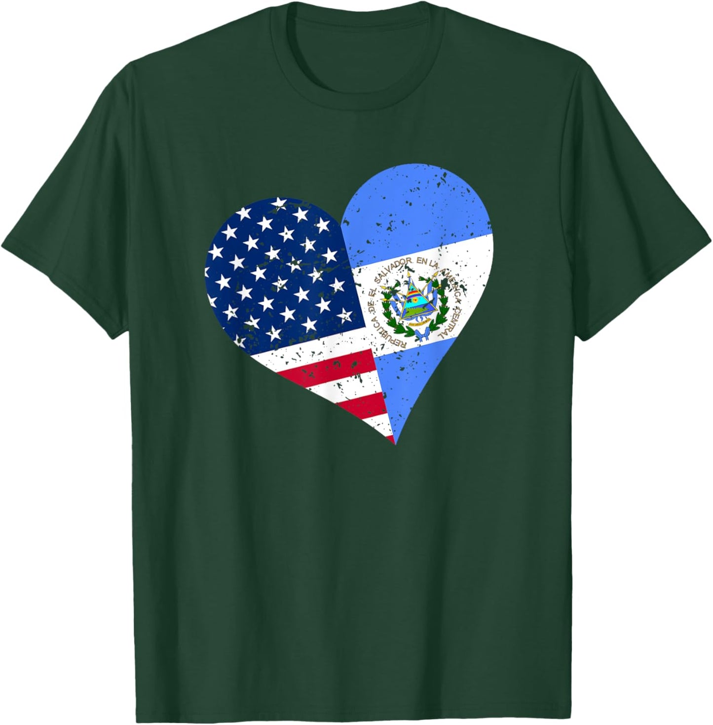El Salvador USA Heart Distressed Salvadorian American Flag T-Shirt - T-Shirt | Forest