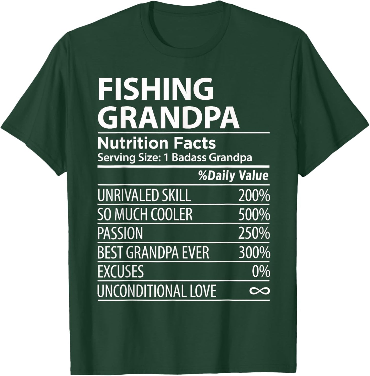 Fishing Grandpa Nutrition Facts | Funny Fishing Grandpa T-Shirt - T-Shirt | Forest