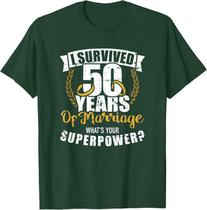 50 Years of Marriage Superpower Golden Wedding Anniversary T-Shirt - T-Shirt | Forest