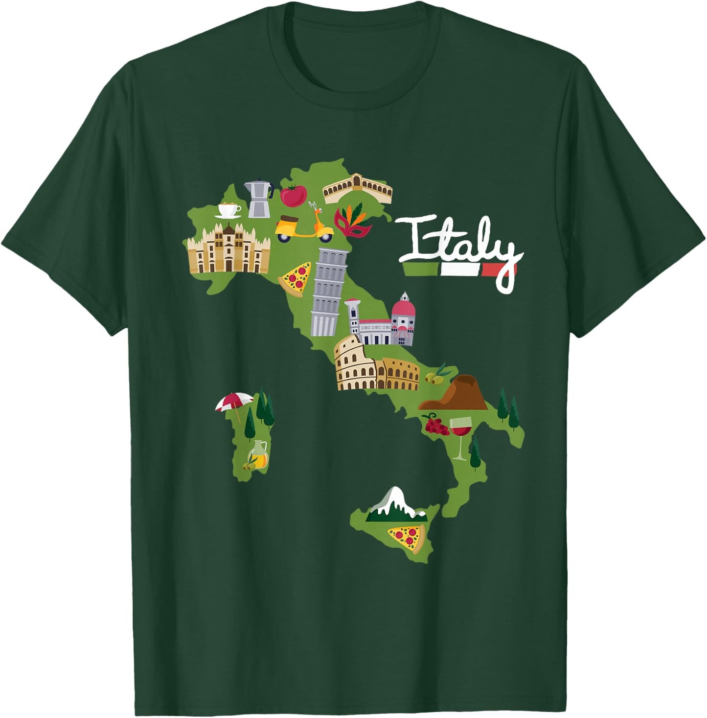 Italy Travel Map Flag Italia Pride Souvenir Vacation T-Shirt - T-Shirt | Forest