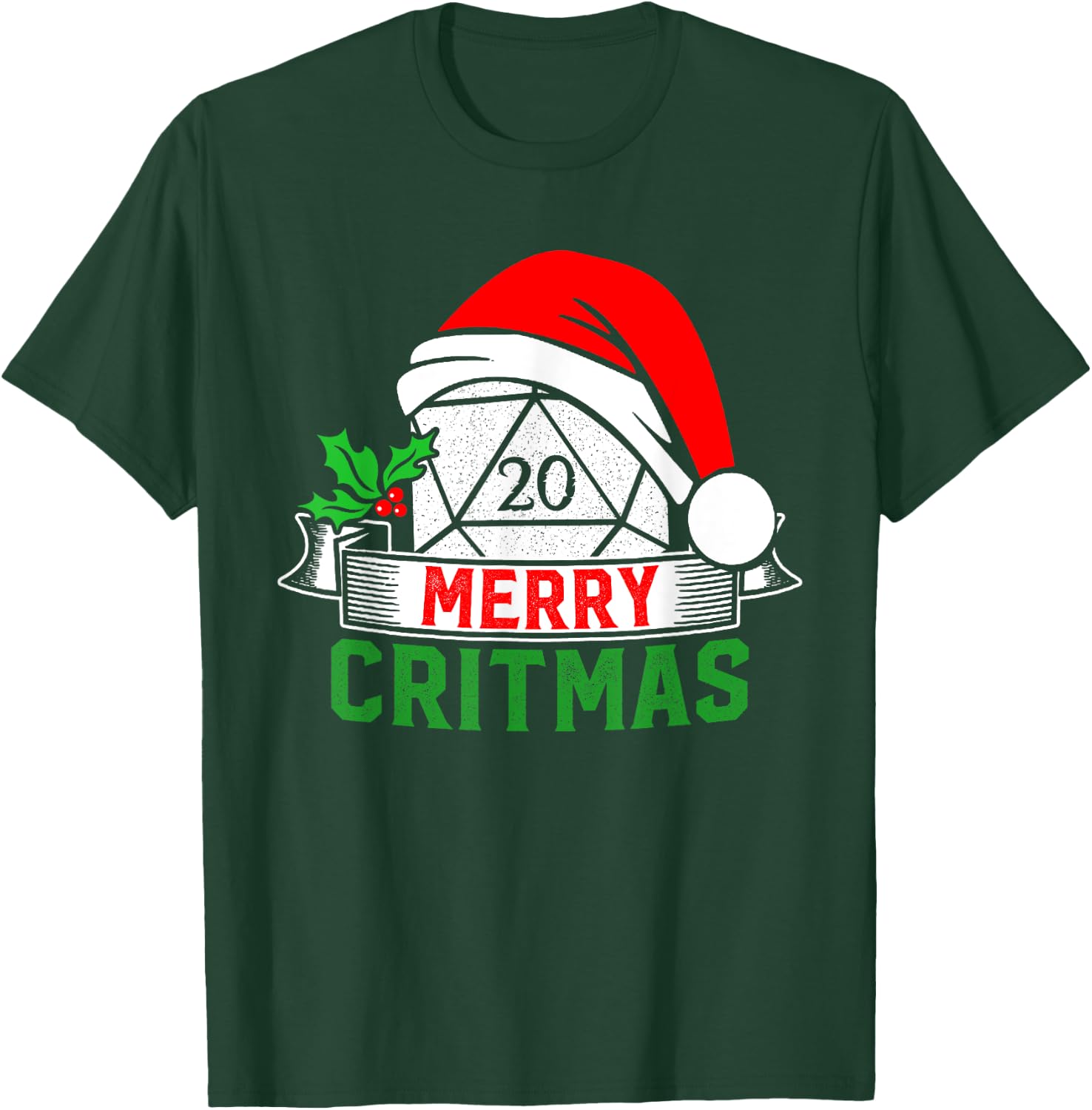 Merry Critmas Tabletop D20 RPG Gamer - Funny Christmas T-Shirt - T-Shirt | Forest